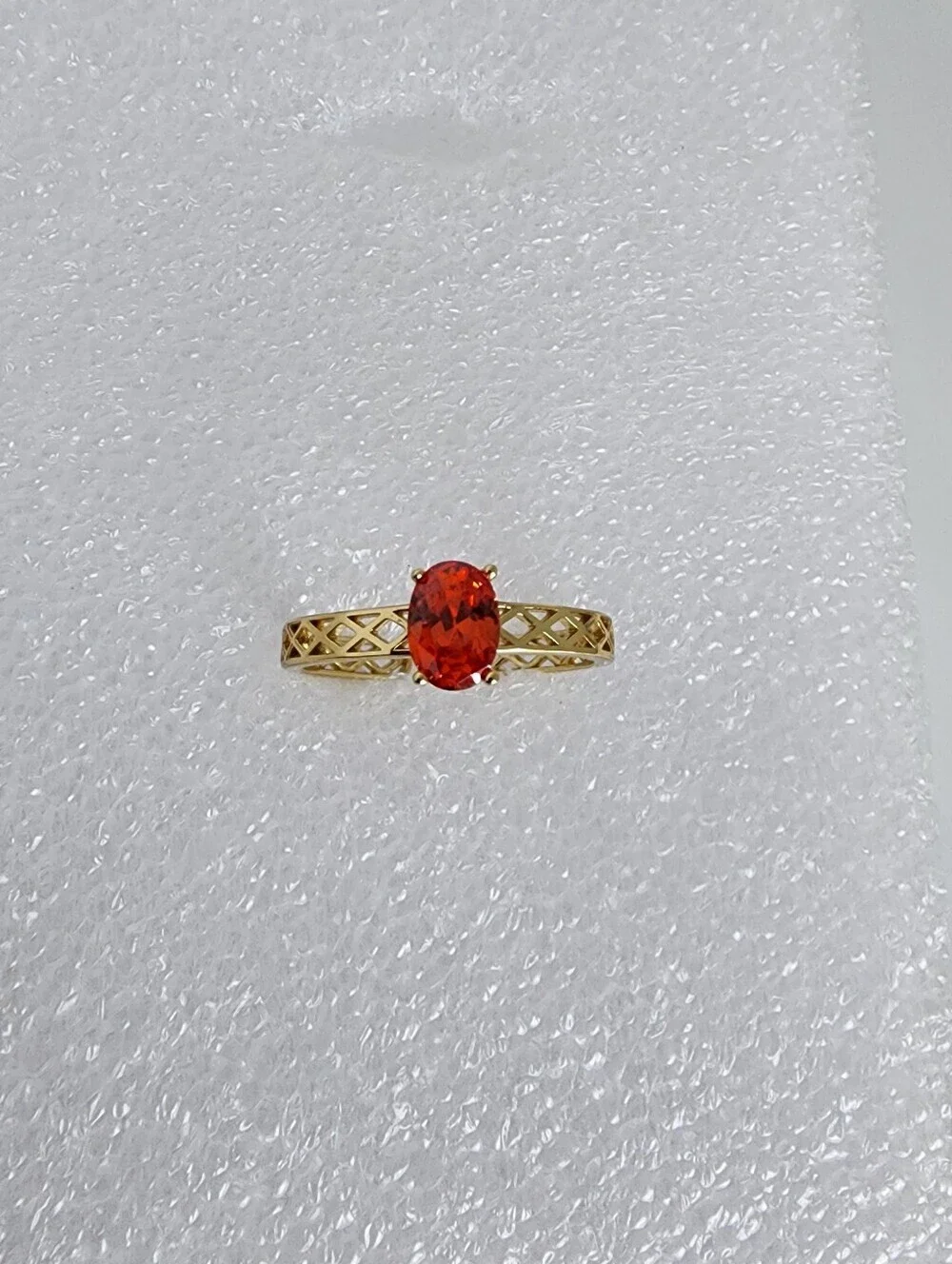 Gold Plated Adjustable Ring Red Ruby CZ Solitaire Statement Ring